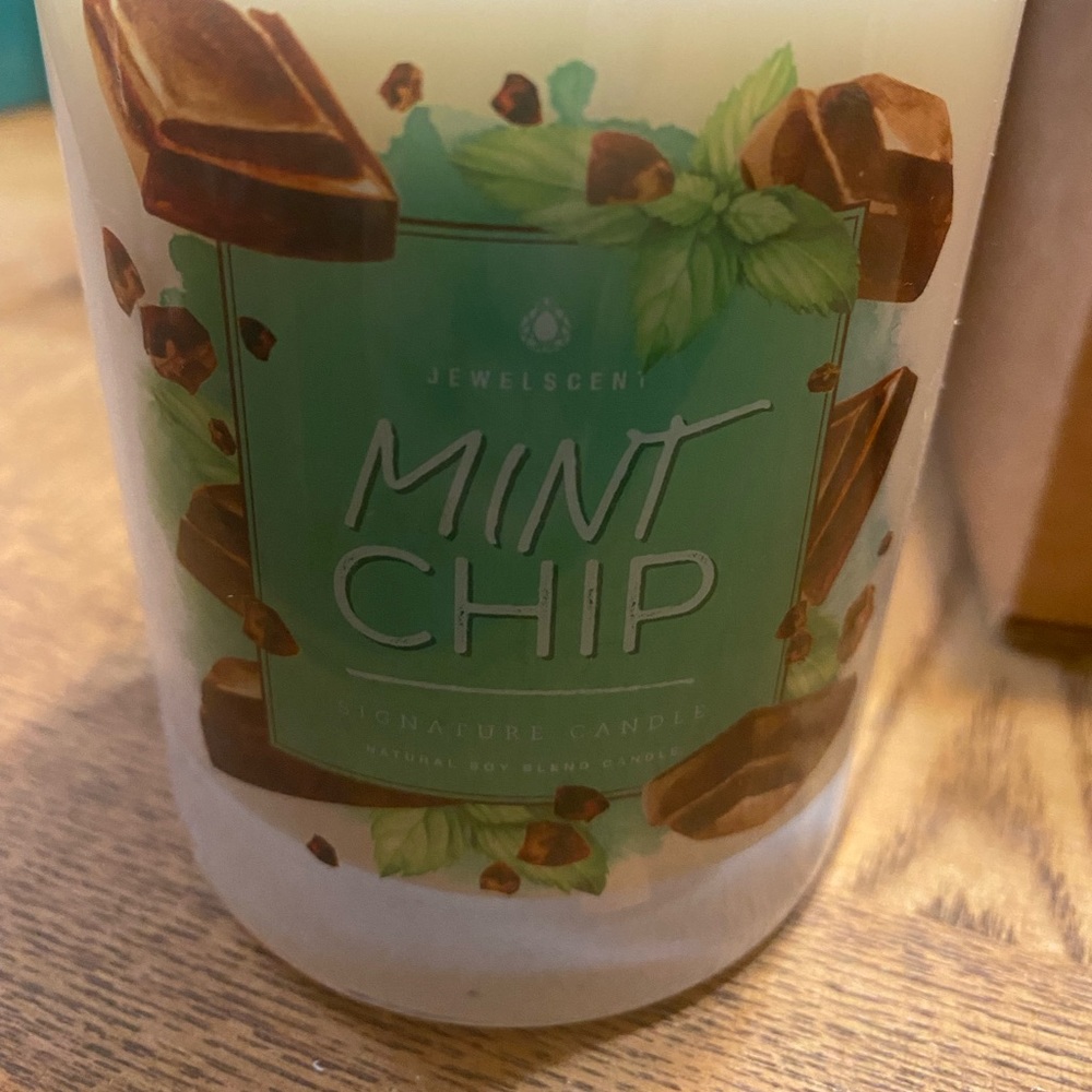 Jewelscent mint‎ chip candle w/ earrings